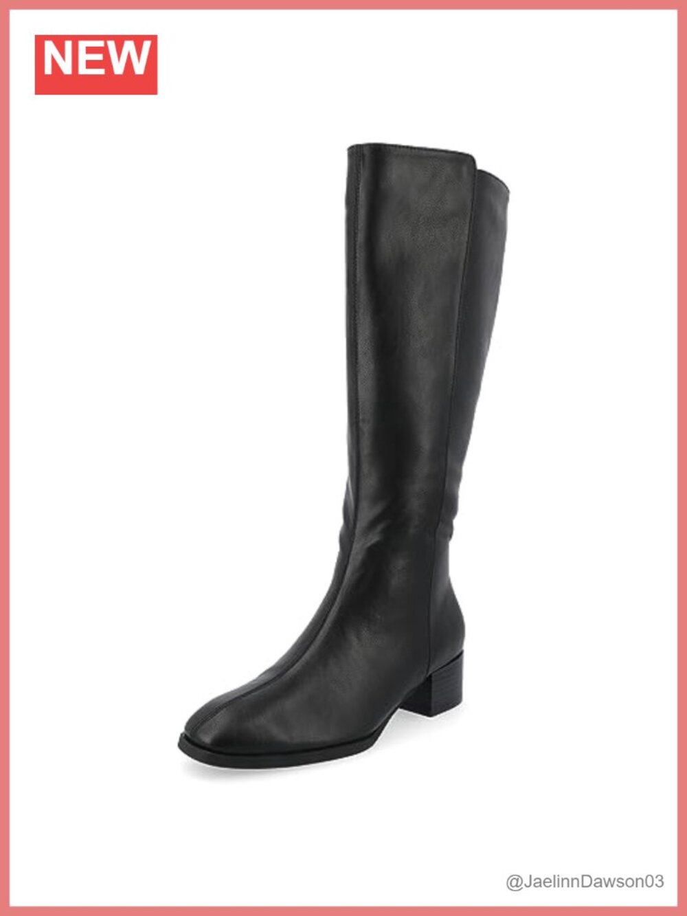 Wide Calf Knee-High Boots Faux Leather Square Toe Block Heel Zip